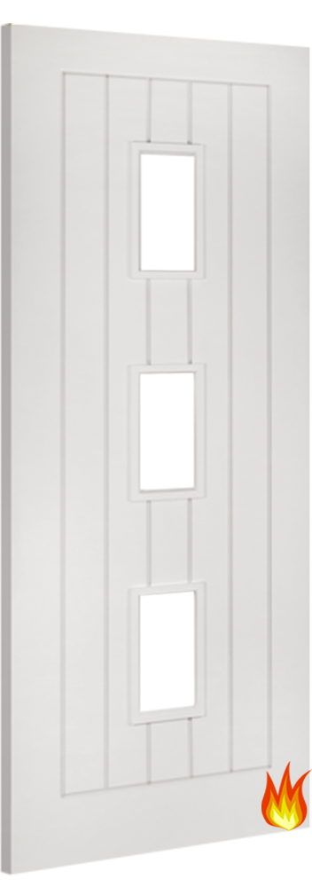 Cottage Ely White Primed Fire Door with Clear Glass (FD30)